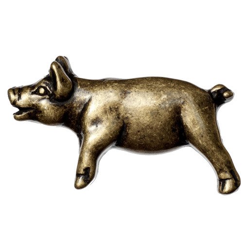 Left Facing Pig Knob in Antique Brass