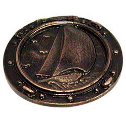 Sailboat In Porthole Knob in Antique Brass
