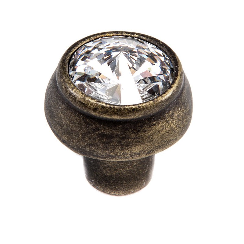 Swarovski Crystal Round Knob in Oil Rubbed Bronze with Aurora Boreal Crystal