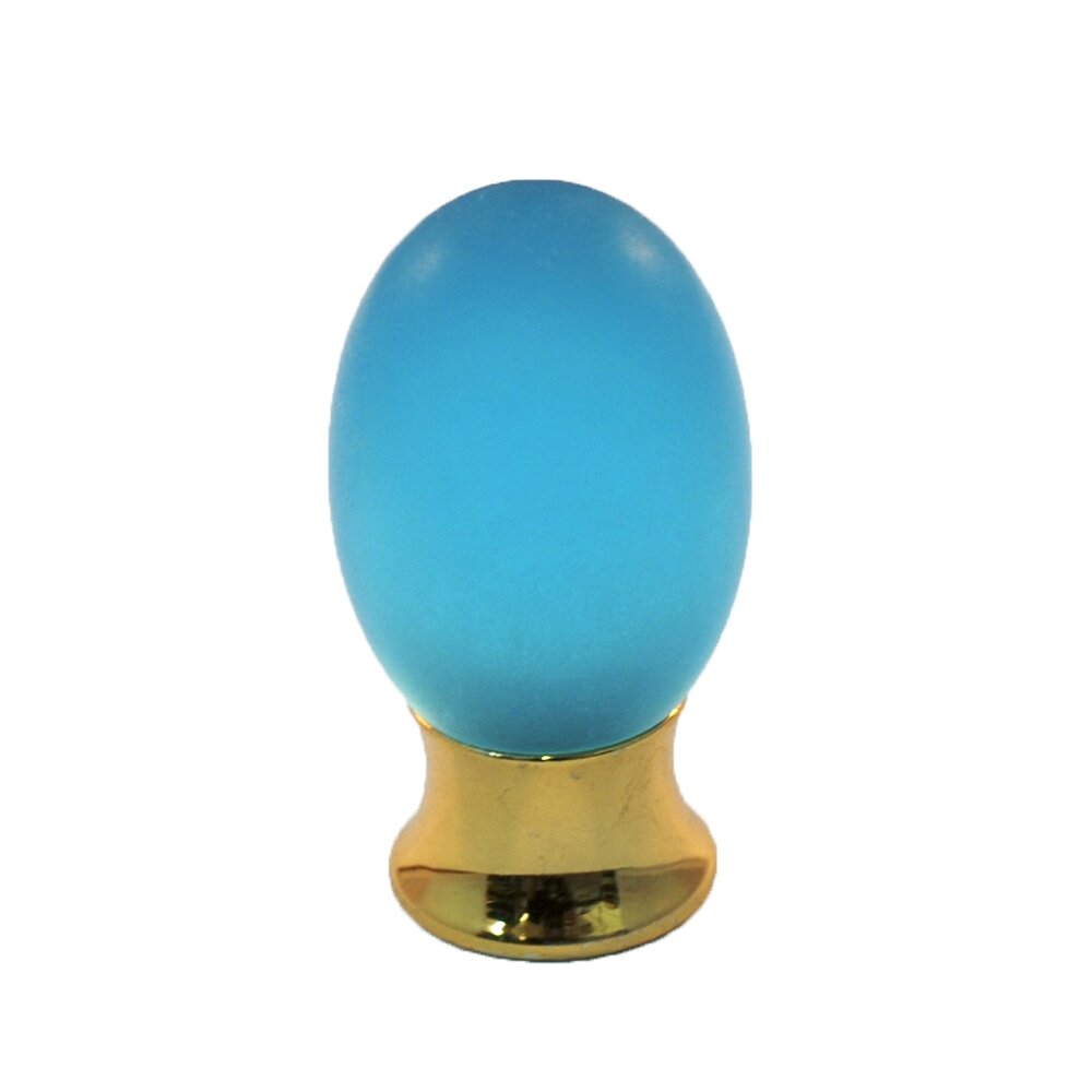 Polyester Colored Oval Knob in Light Blue Matte with Polished Brass Base