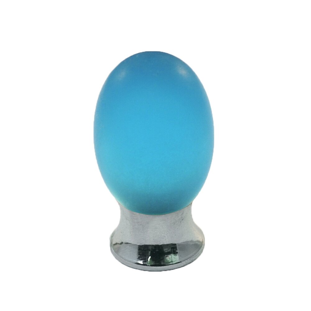 Polyester Colored Oval Knob in Light Blue Matte with Polished Chrome Base