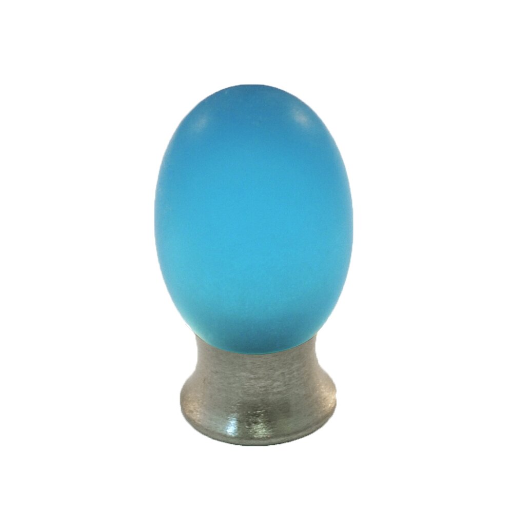 Polyester Colored Oval Knob in Light Blue Matte with Satin Nickel Base