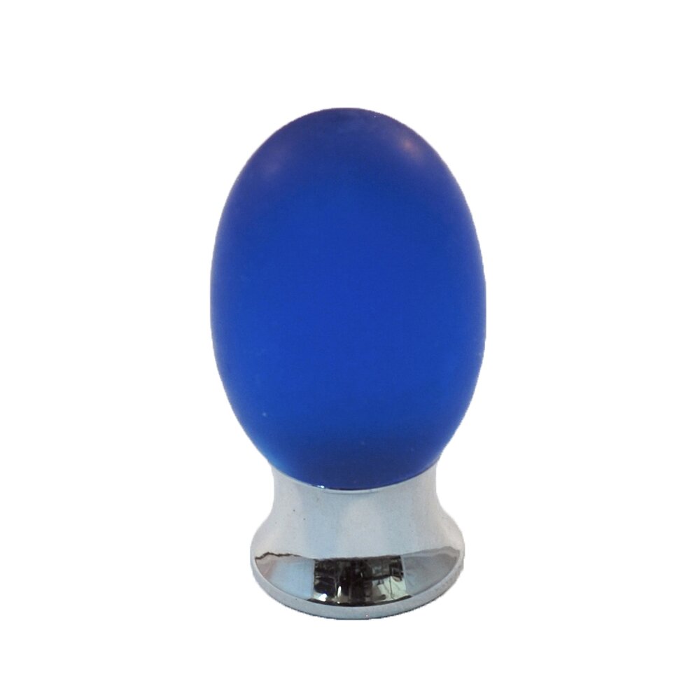 Polyester Colored Oval Knob in Blue Matte with Polished Chrome Base