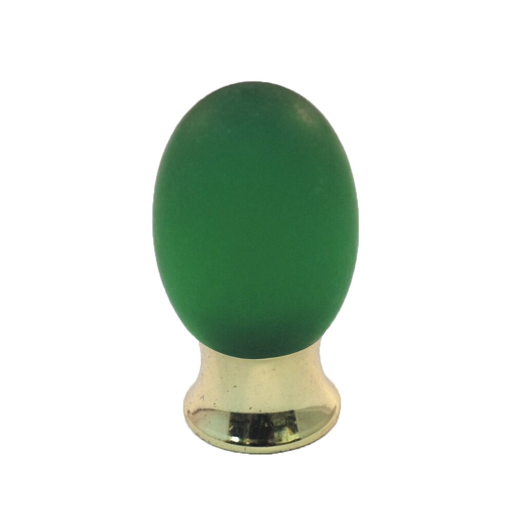 Polyester Colored Oval Knob in Green Matte with Polished Brass Base