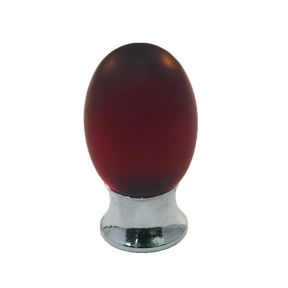 Polyester Colored Oval Knob in Red Matte with Polished Chrome Base