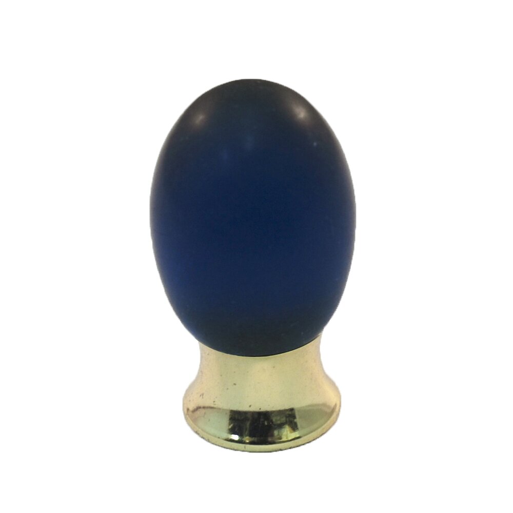 Polyester Colored Oval Knob in Cobalt Blue Matte with Polished Brass Base
