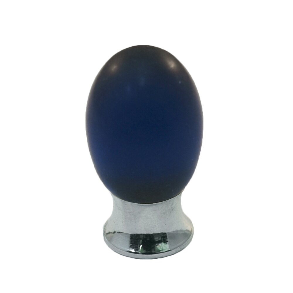 Polyester Colored Oval Knob in Cobalt Blue Matte with Polished Chrome Base