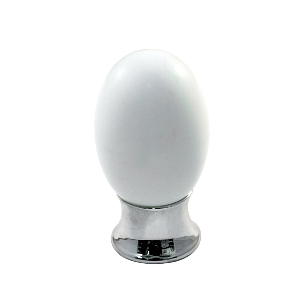 Polyester Colored Oval Knob in White Matte with Polished Chrome Base