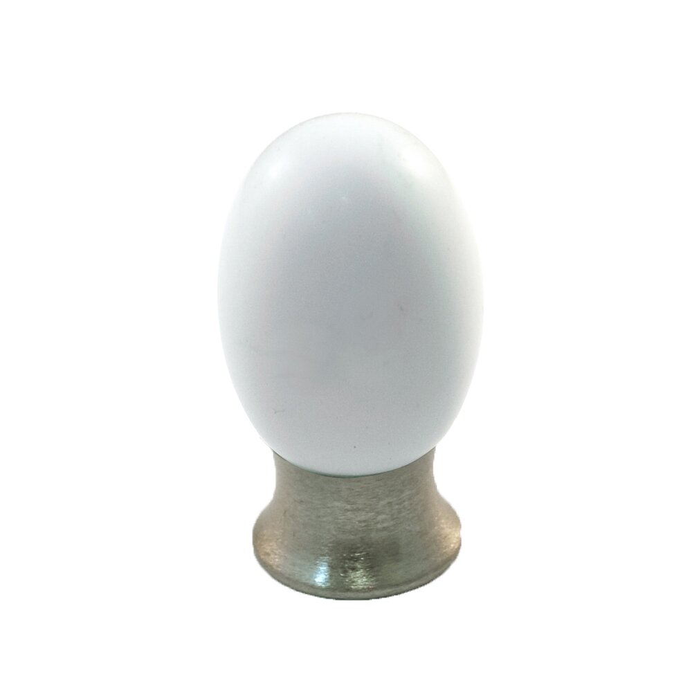 Polyester Colored Oval Knob in White Matte with Satin Nickel Base