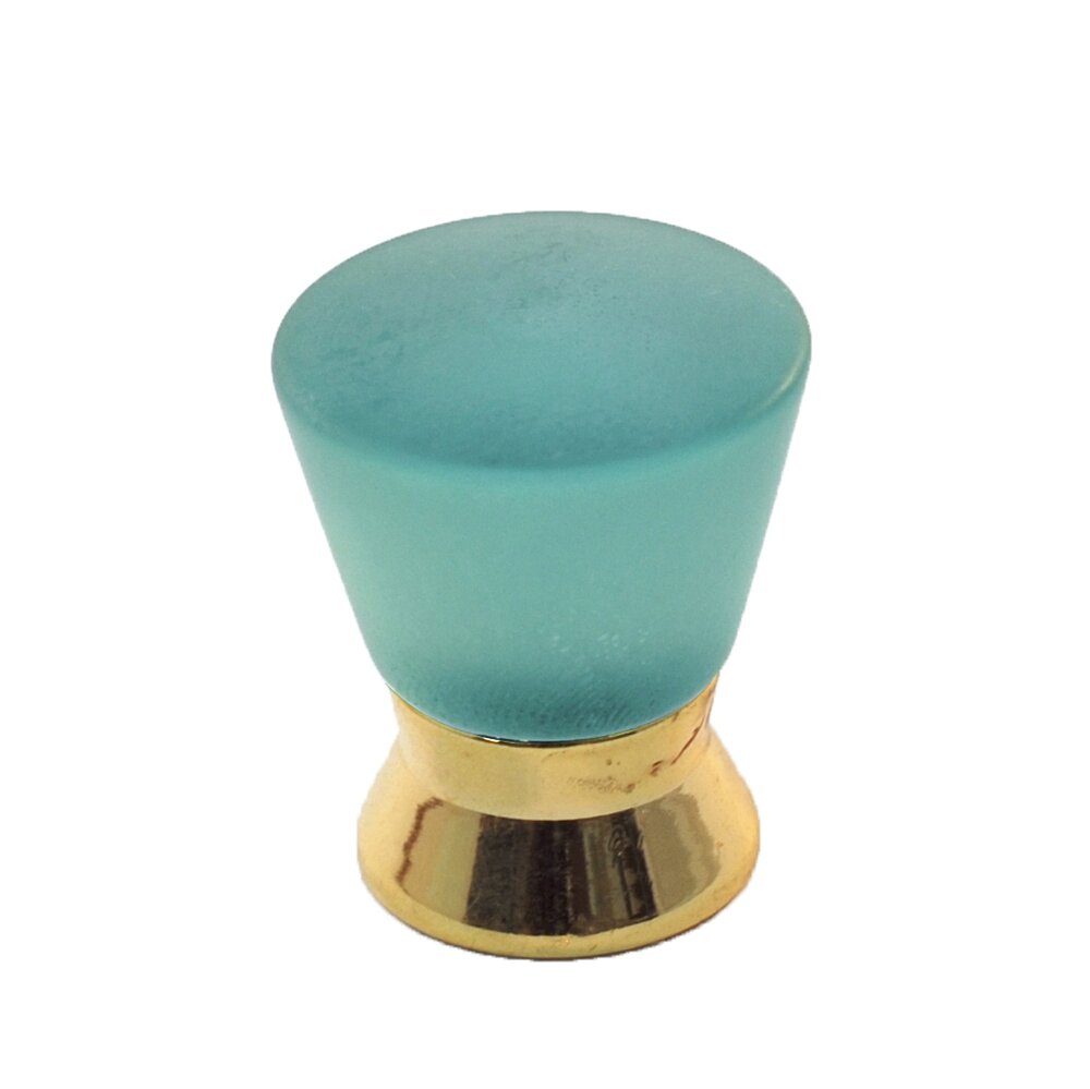 Polyester Colored Round Knob in Turquoise Matte with Polished Brass Base