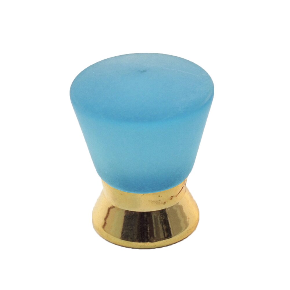 Polyester Colored Round Knob in Light Blue Matte with Polished Brass Base