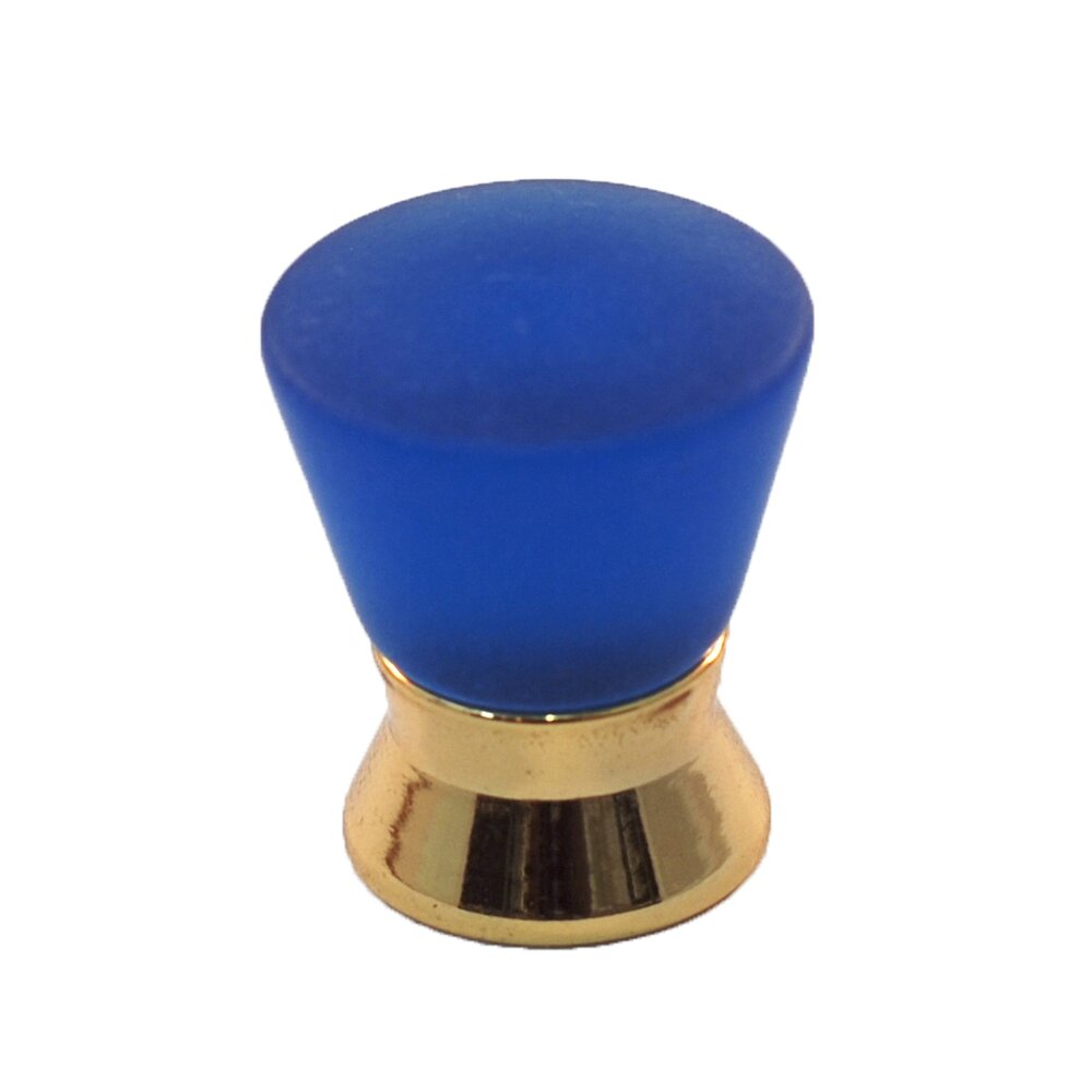 Polyester Colored Round Knob in Blue Matte with Polished Brass Base