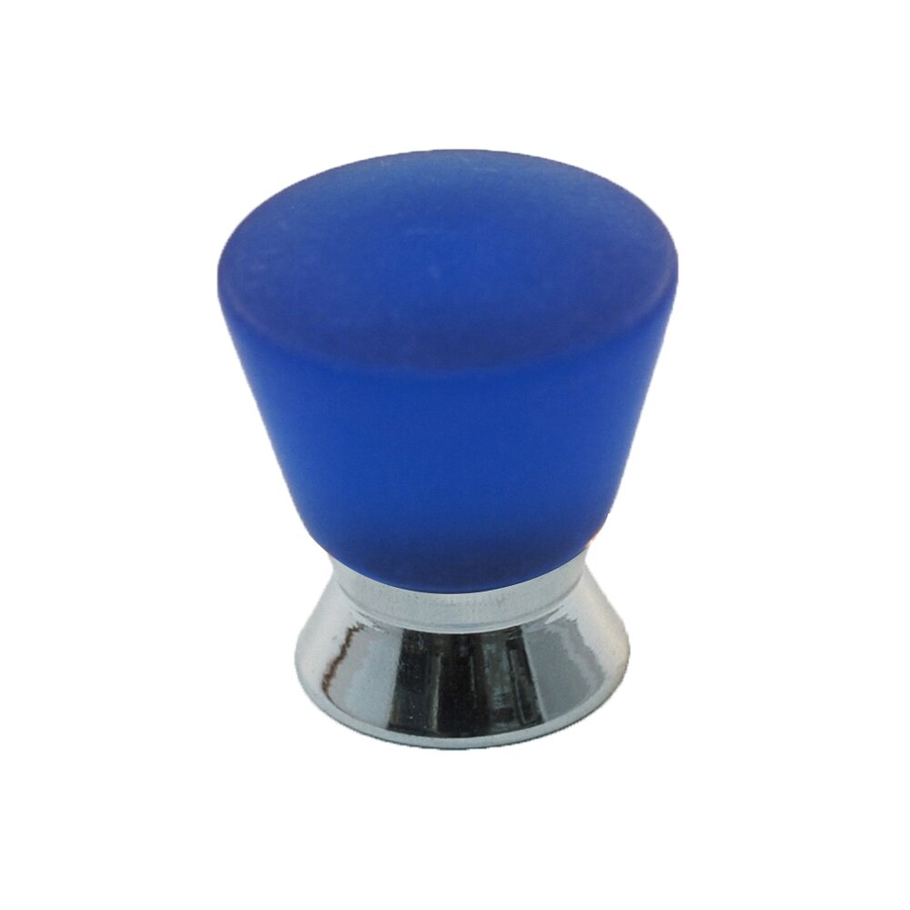 Polyester Colored Round Knob in Blue Matte with Polished Chrome Base