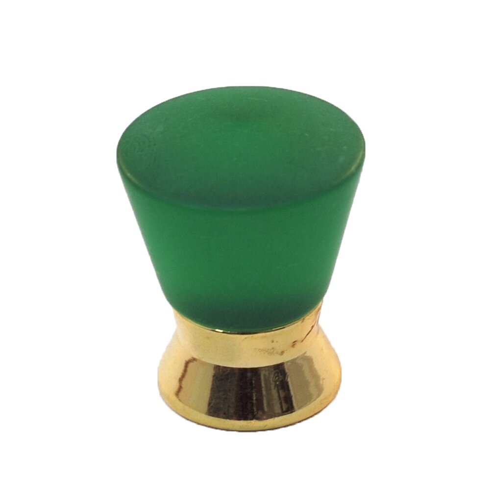 Polyester Colored Round Knob in Green Matte with Polished Brass Base