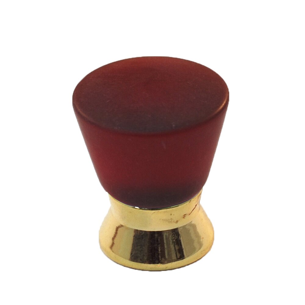 Polyester Colored Round Knob in Red Matte with Polished Brass Base