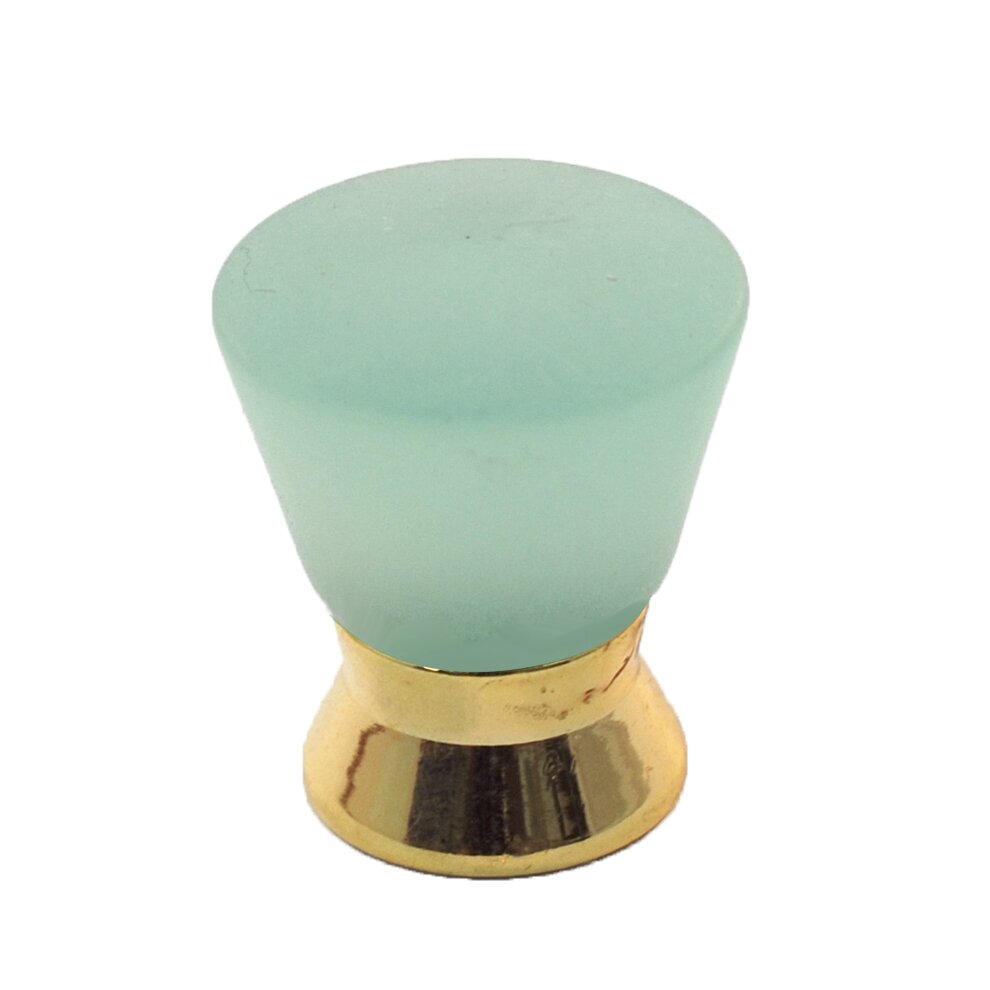 Polyester Colored Round Knob in Light Green Matte with Polished Brass Base
