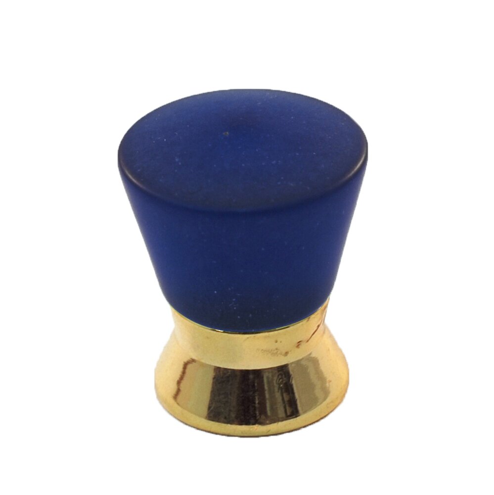 Polyester Colored Round Knob in Cobalt Blue Matte with Polished Brass Base