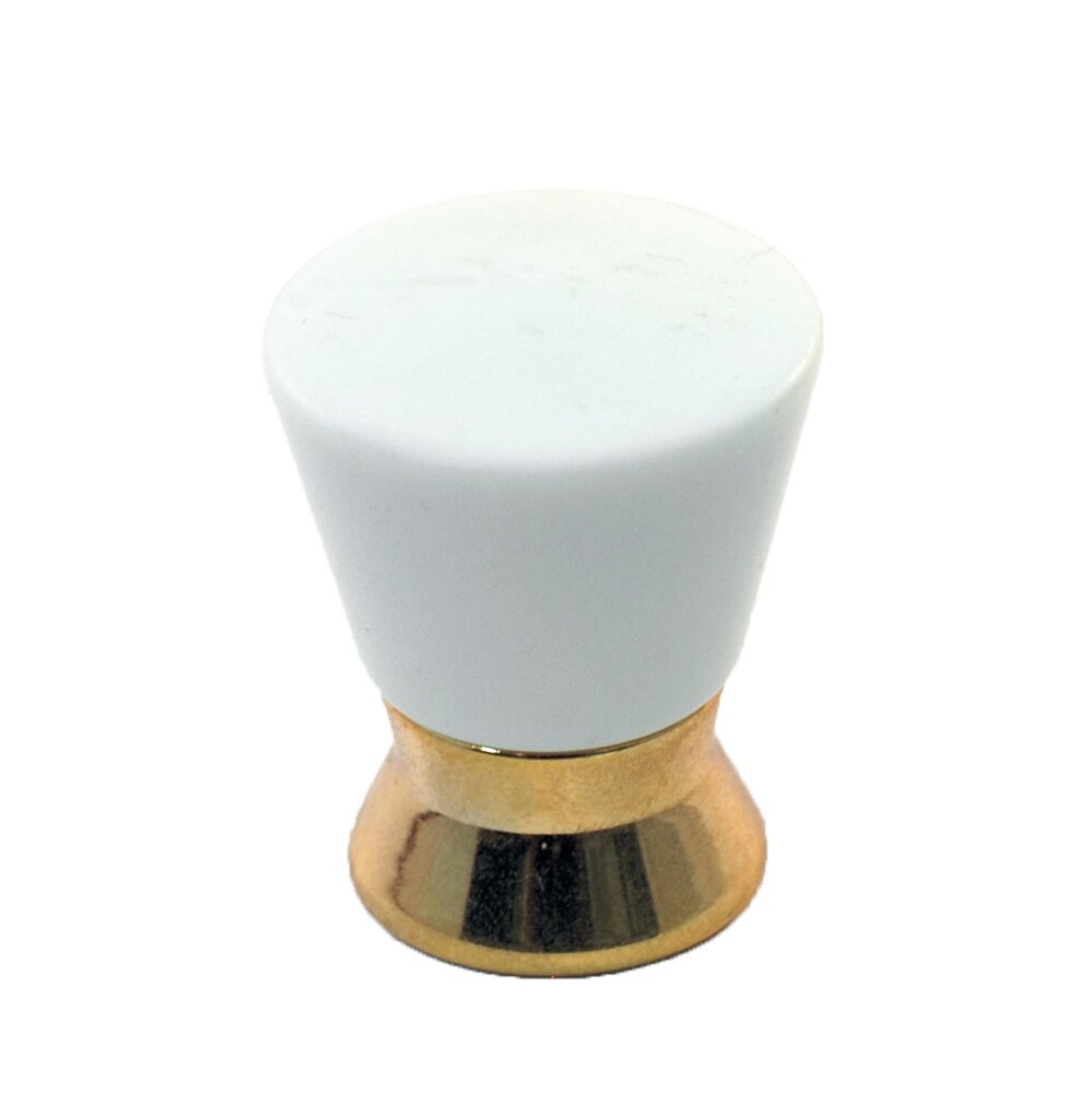 Polyester Colored Round Knob in White Matte with Polished Brass Base