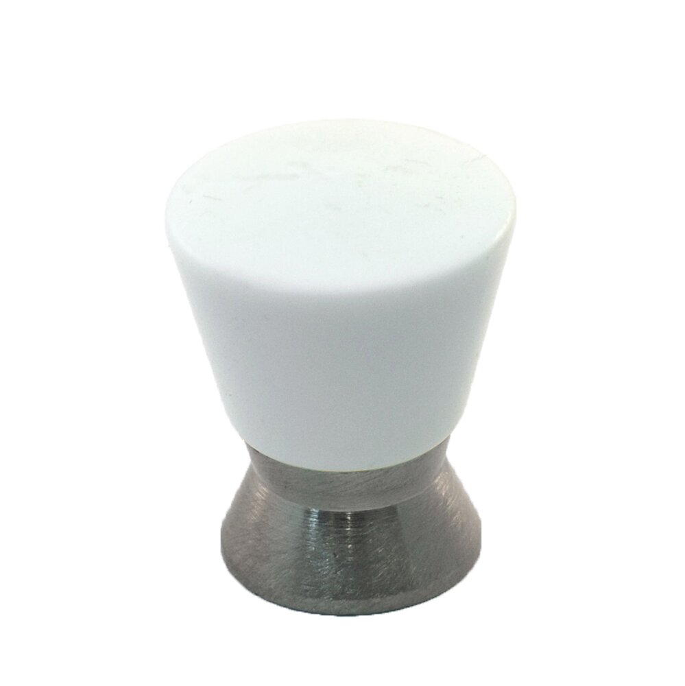 Polyester Colored Round Knob in White Matte with Satin Nickel Base