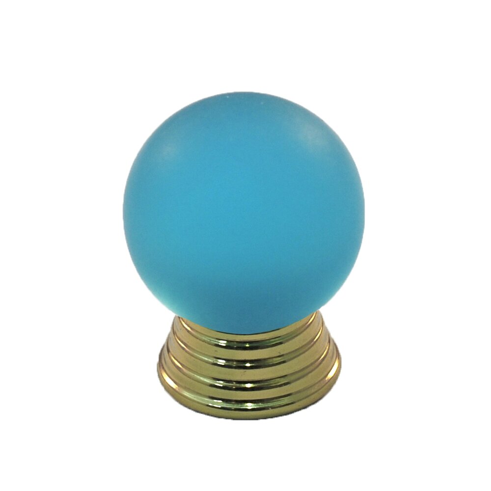 Polyester Sphere Knob in Light Blue Matte with Polished Brass Base