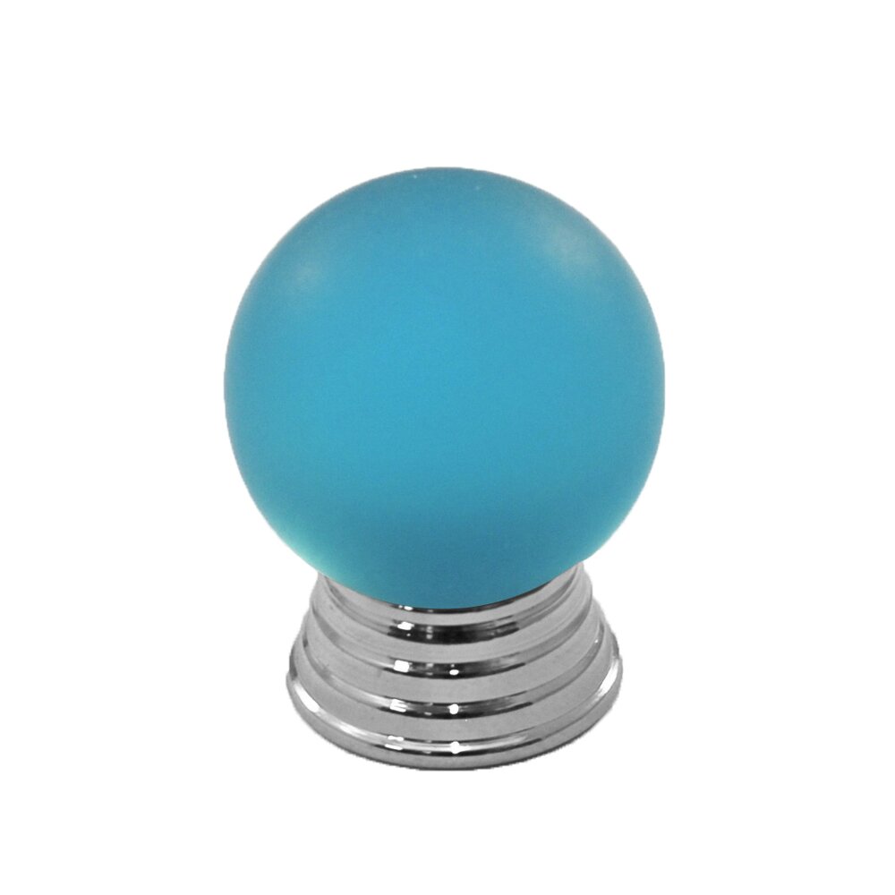 Polyester Sphere Knob in Light Blue Matte with Polished Chrome Base