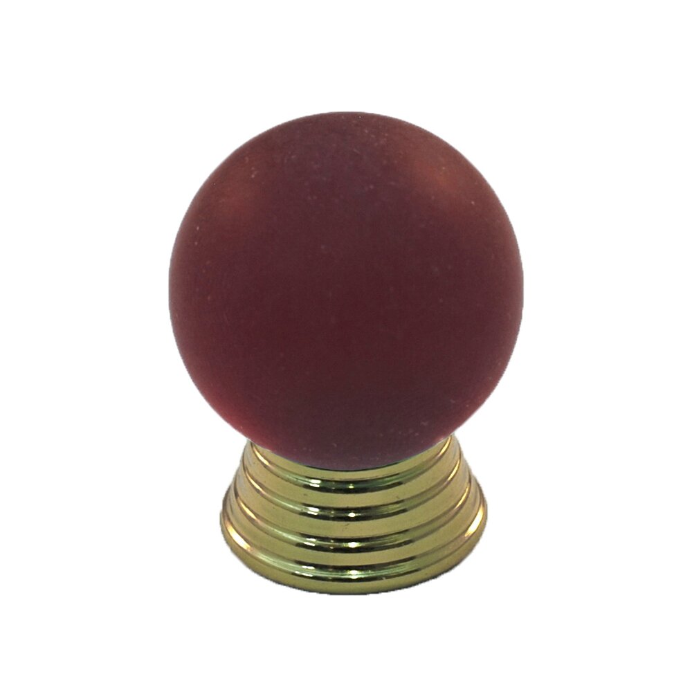 Polyester Sphere Knob in Red Matte with Polished Brass Base