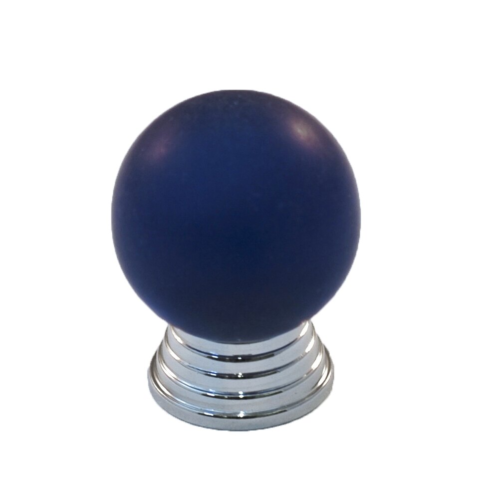 Polyester Sphere Knob in Cobalt Blue Matte with Polished Chrome Base