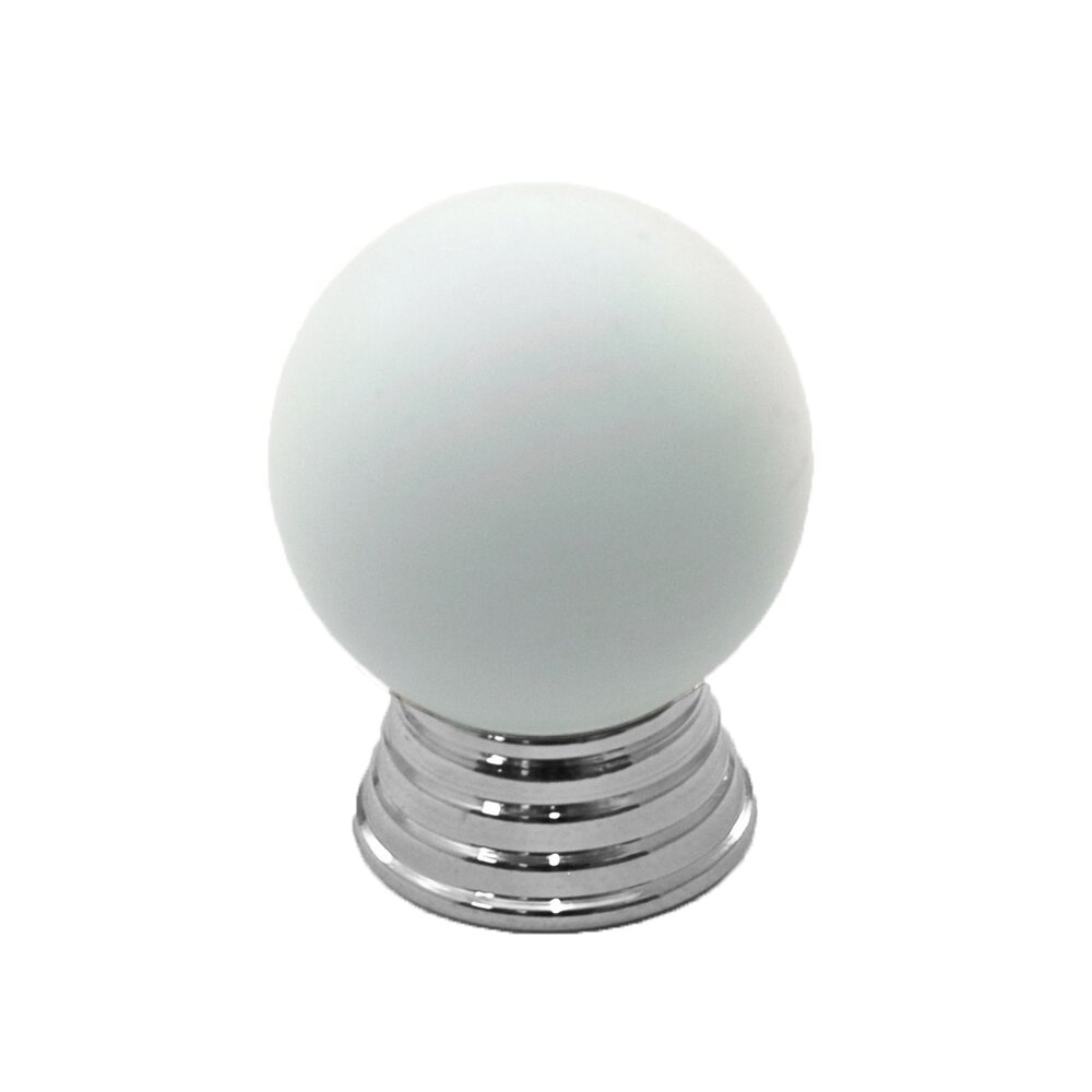 Polyester Sphere Knob in White Matte with Polished Chrome Base