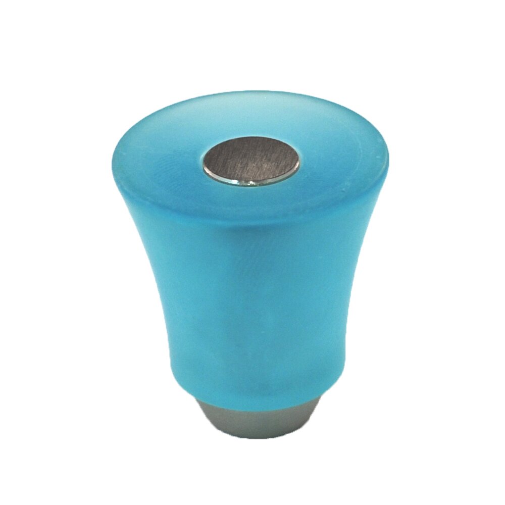 Polyester Round Knob in Light Blue Matte with Satin Nickel Base