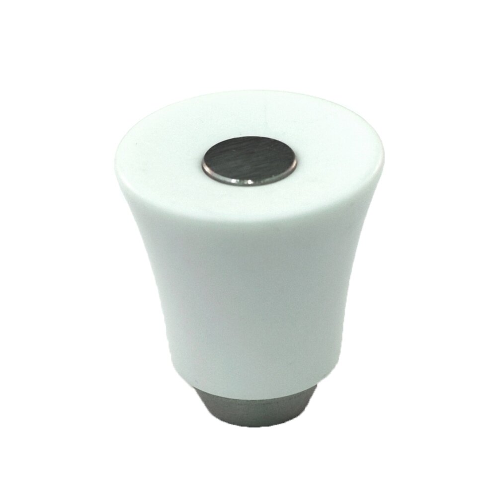 Polyester Round Knob in White Matte with Satin Nickel Base