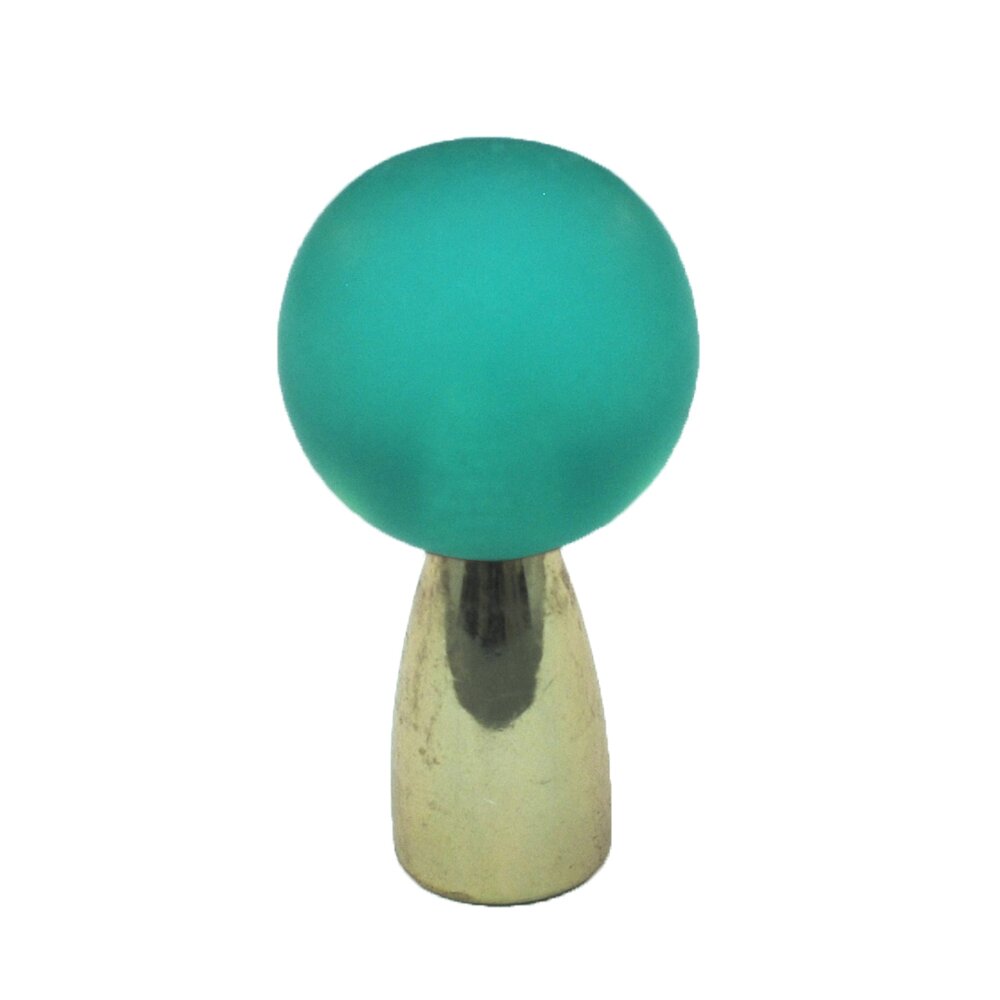 Polyester Sphere Knob in Turquoise Matte with Polished Brass Base