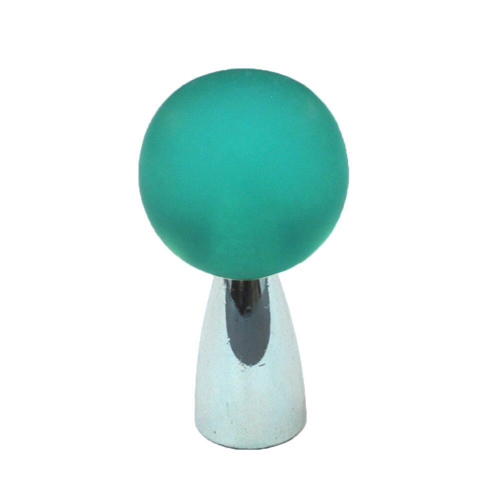Polyester Sphere Knob in Turquoise Matte with Polished Chrome Base