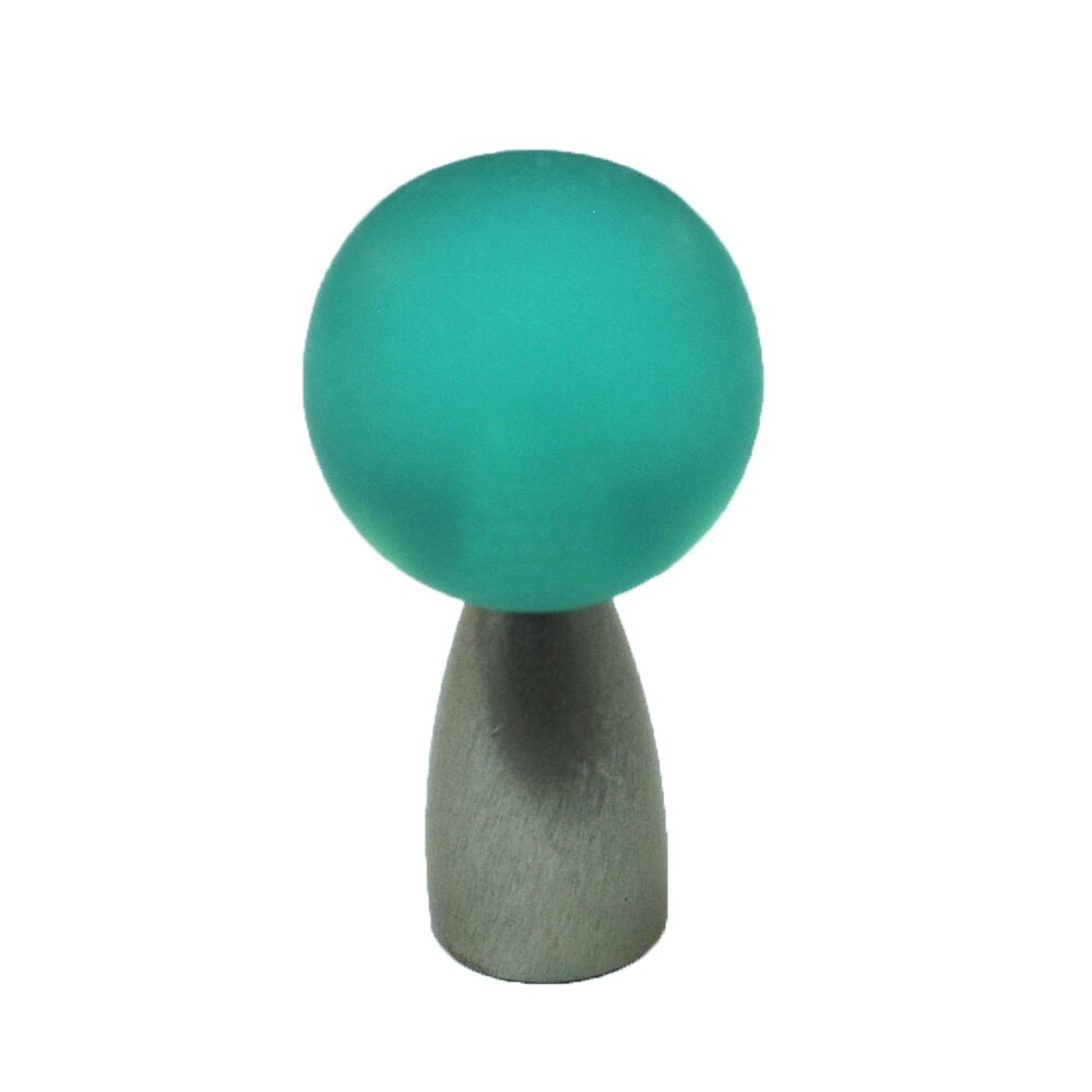 Polyester Sphere Knob in Turquoise Matte with Satin Nickel Base