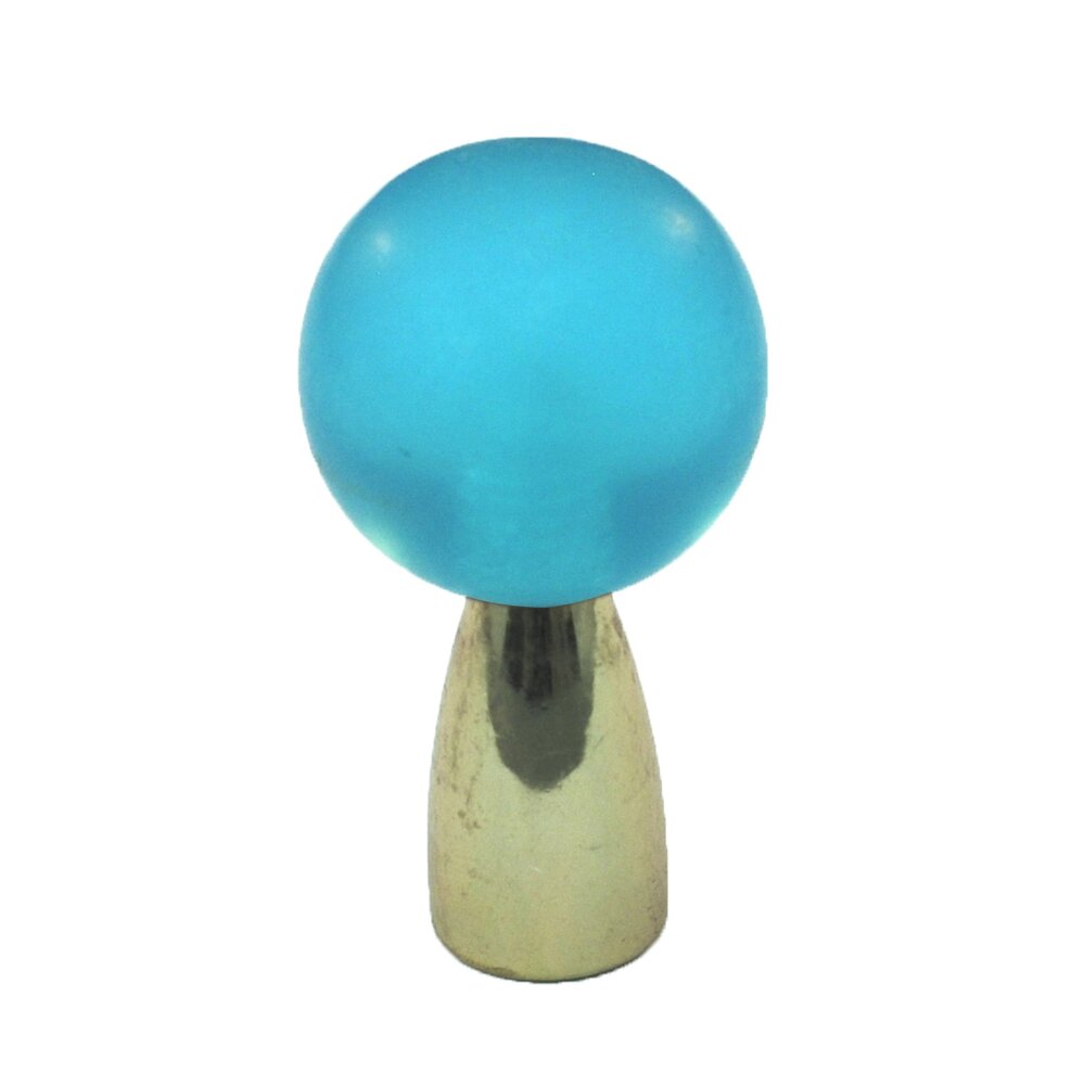 Polyester Sphere Knob in Light Blue Matte with Polished Brass Base