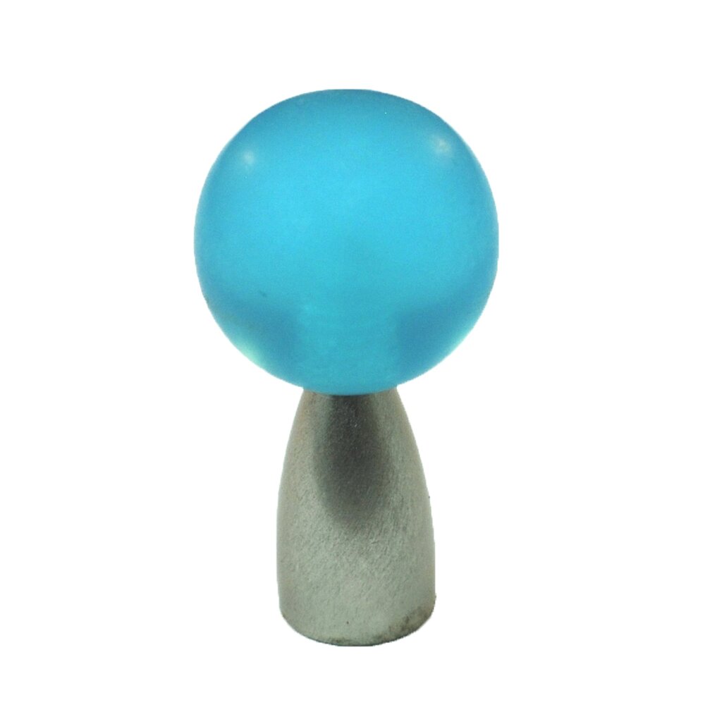 Polyester Sphere Knob in Light Blue Matte with Satin Nickel Base
