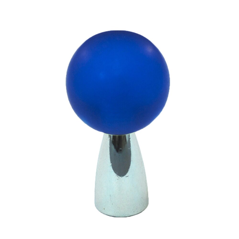 Polyester Sphere Knob in Blue Matte with Polished Chrome Base