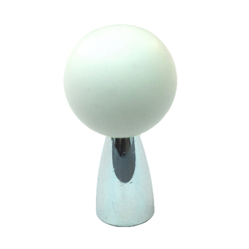Polyester Sphere Knob in White Matte with Polished Chrome Base