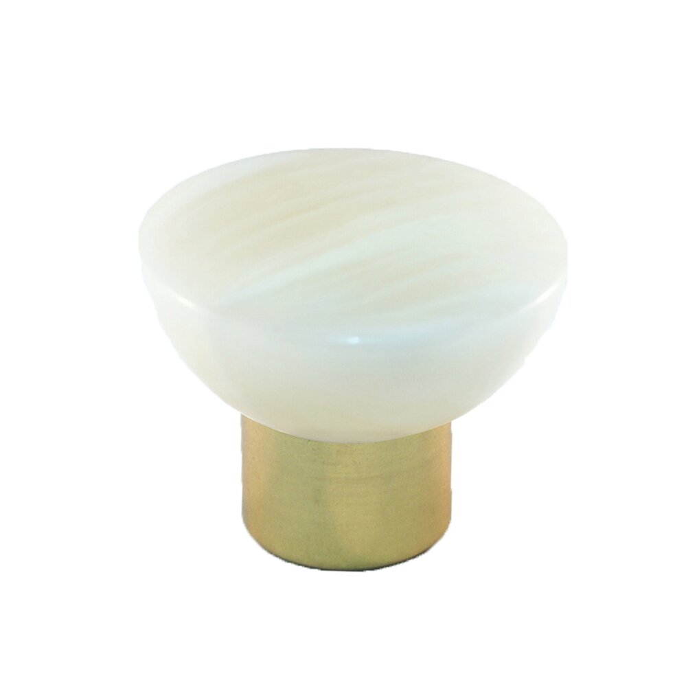 Polyester Round Knob in Gloss White with Polished Brass Base