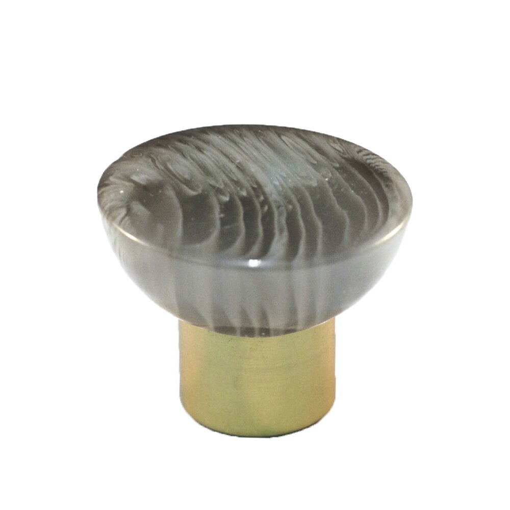 Polyester Round Knob in Gloss Grey with Polished Brass Base