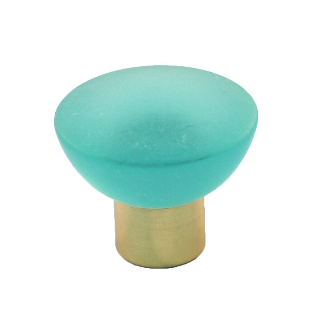 Polyester Round Knob in Turquoise Matte with Polished Brass Base