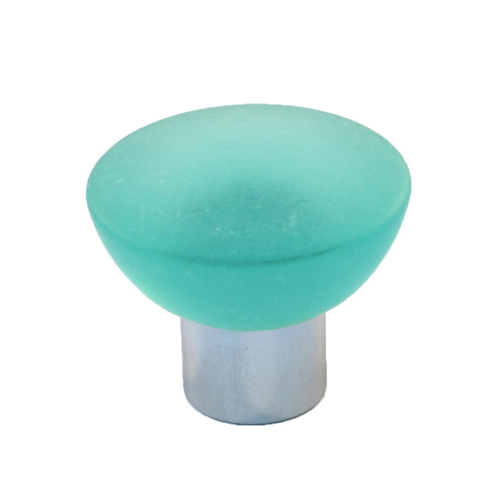 Polyester Round Knob in Turquoise Matte with Polished Chrome Base