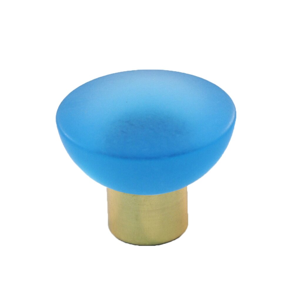 Polyester Round Knob in Light Blue Matte with Polished Brass Base
