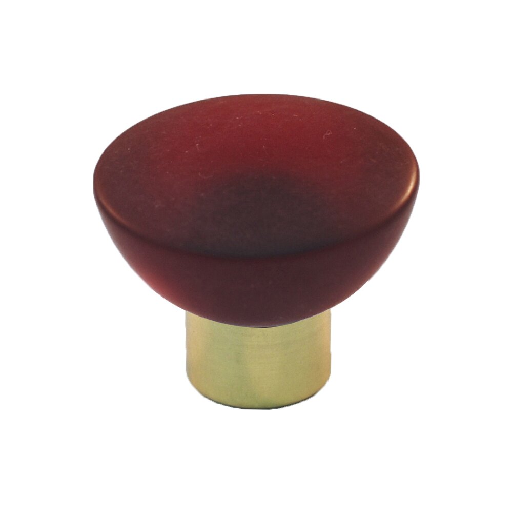 Polyester Round Knob in Red Matte with Polished Brass Base