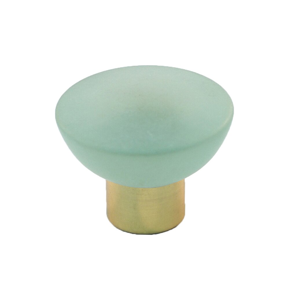 Polyester Round Knob in Light Green Matte with Polished Brass Base