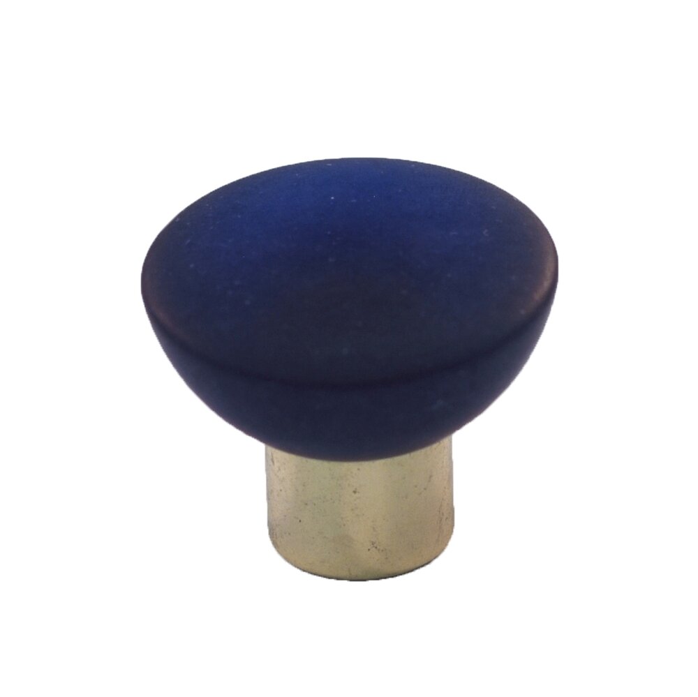 Polyester Round Knob in Cobalt Blue Matte with Polished Brass Base