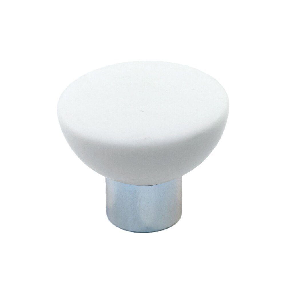 Polyester Round Knob in White Matte with Polished Chrome Base