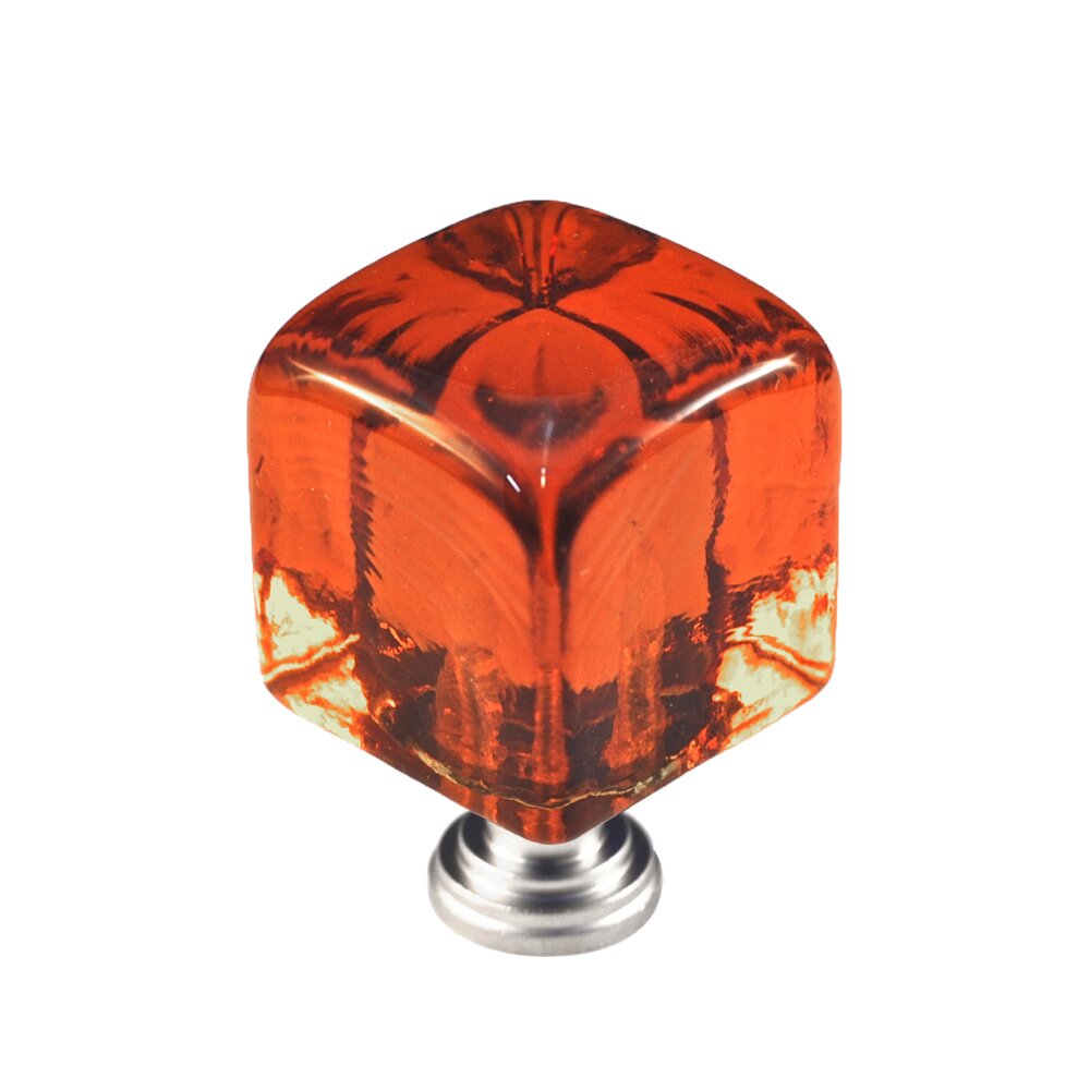 Large Colored Cube in Amber Glass with Satin Nickel Base