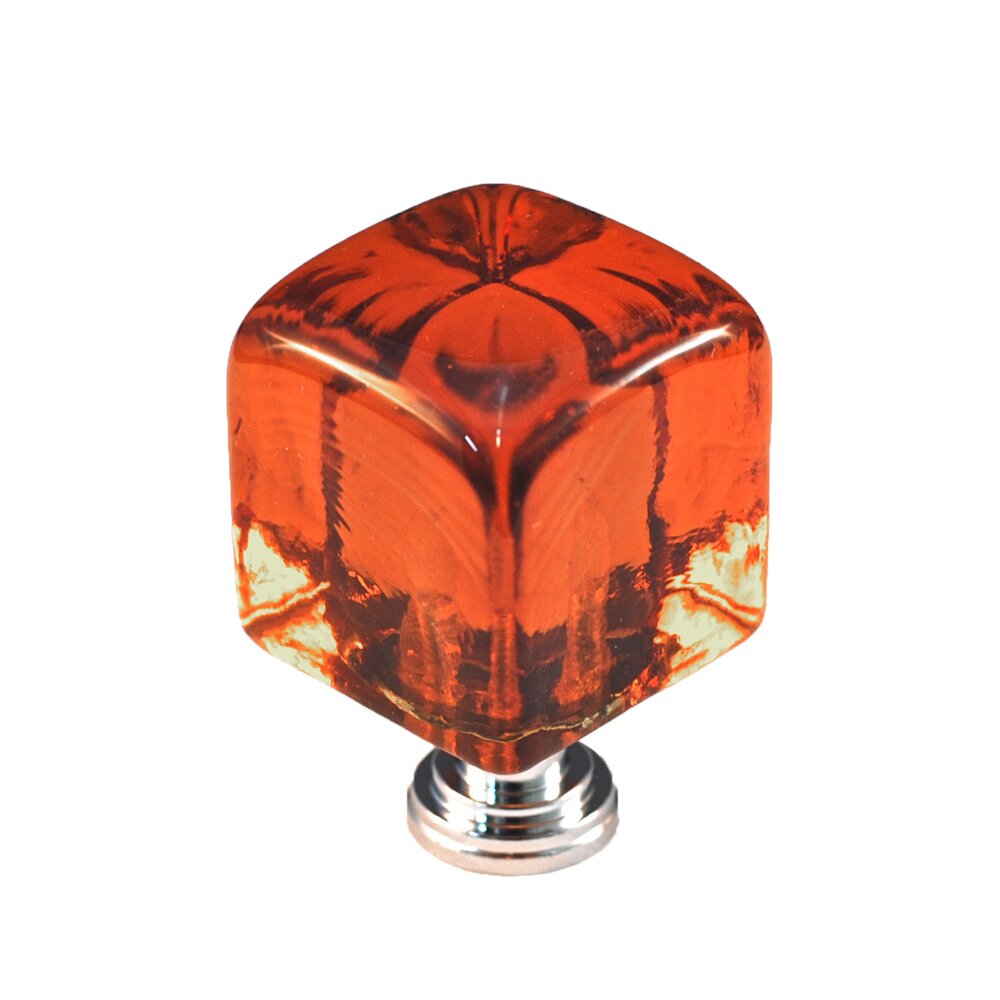 Large Colored Cube in Amber Glass with Polished Chrome Base