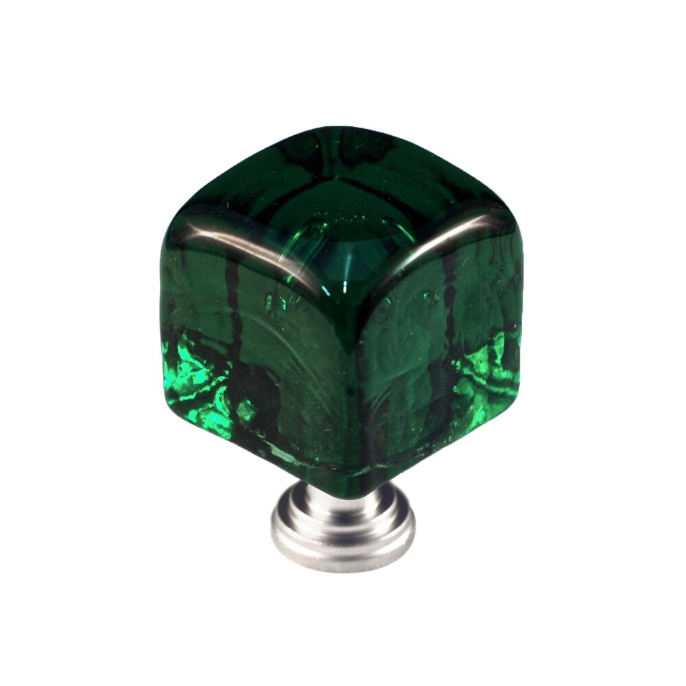 Large Colored Cube in Green Glass with Satin Nickel Base