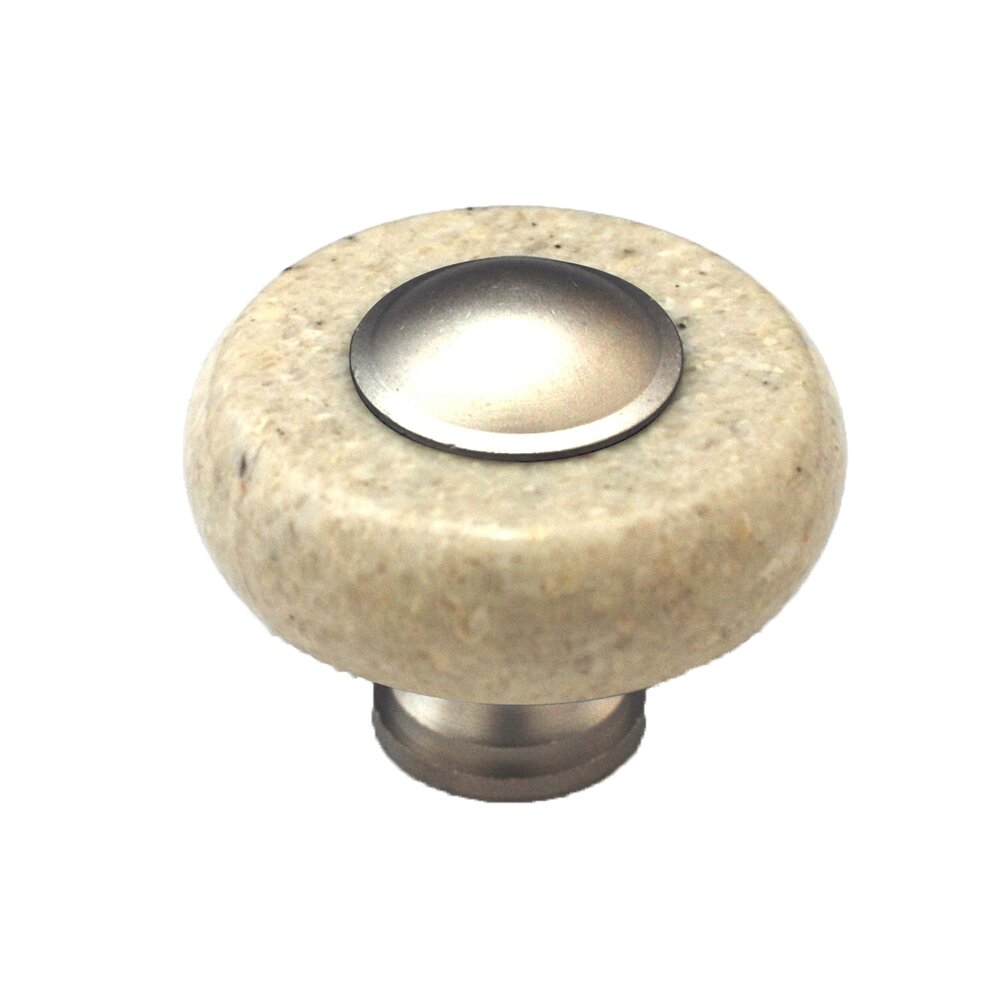 Circle Knob in Beige Stone with Satin Nickel